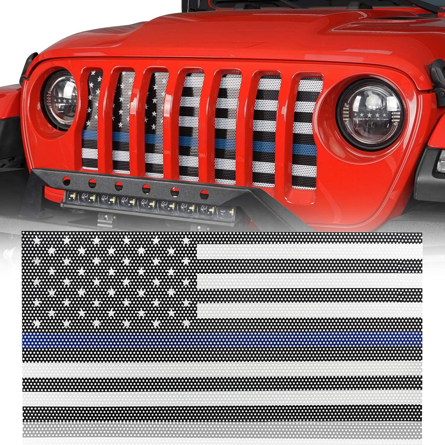 Hooke Road Gladiator JTWrangler JL Flag Grill Rejilla frontal deflector de pantalla compatible con Jeep Wrangler JL y Gladiator JT 2018-2024