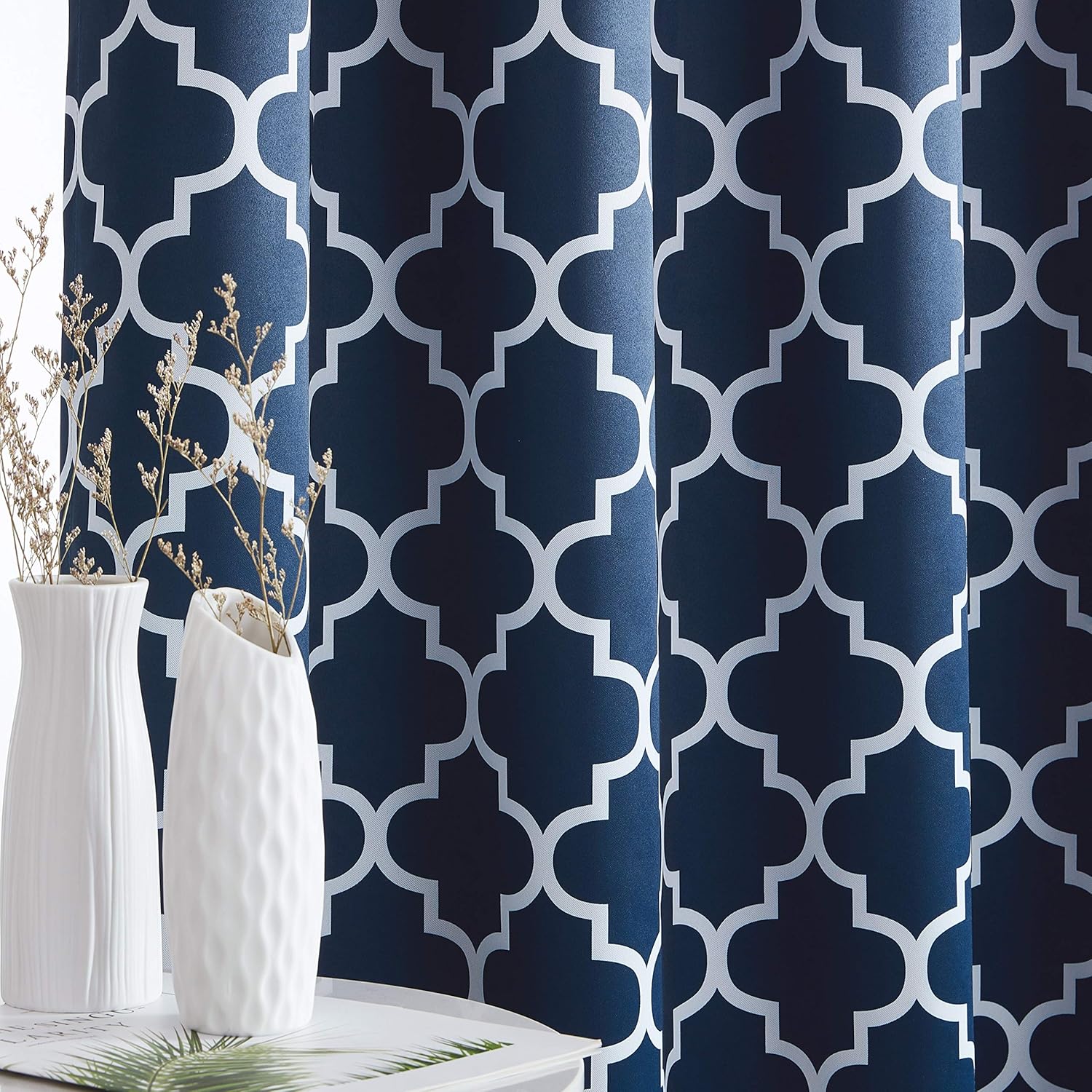 HLC.ME Cortinas opacas cortas decorativas con estampado de celosía, 54 pulgadas de largo, con aislamiento térmico, para oscurecer la habitación, con