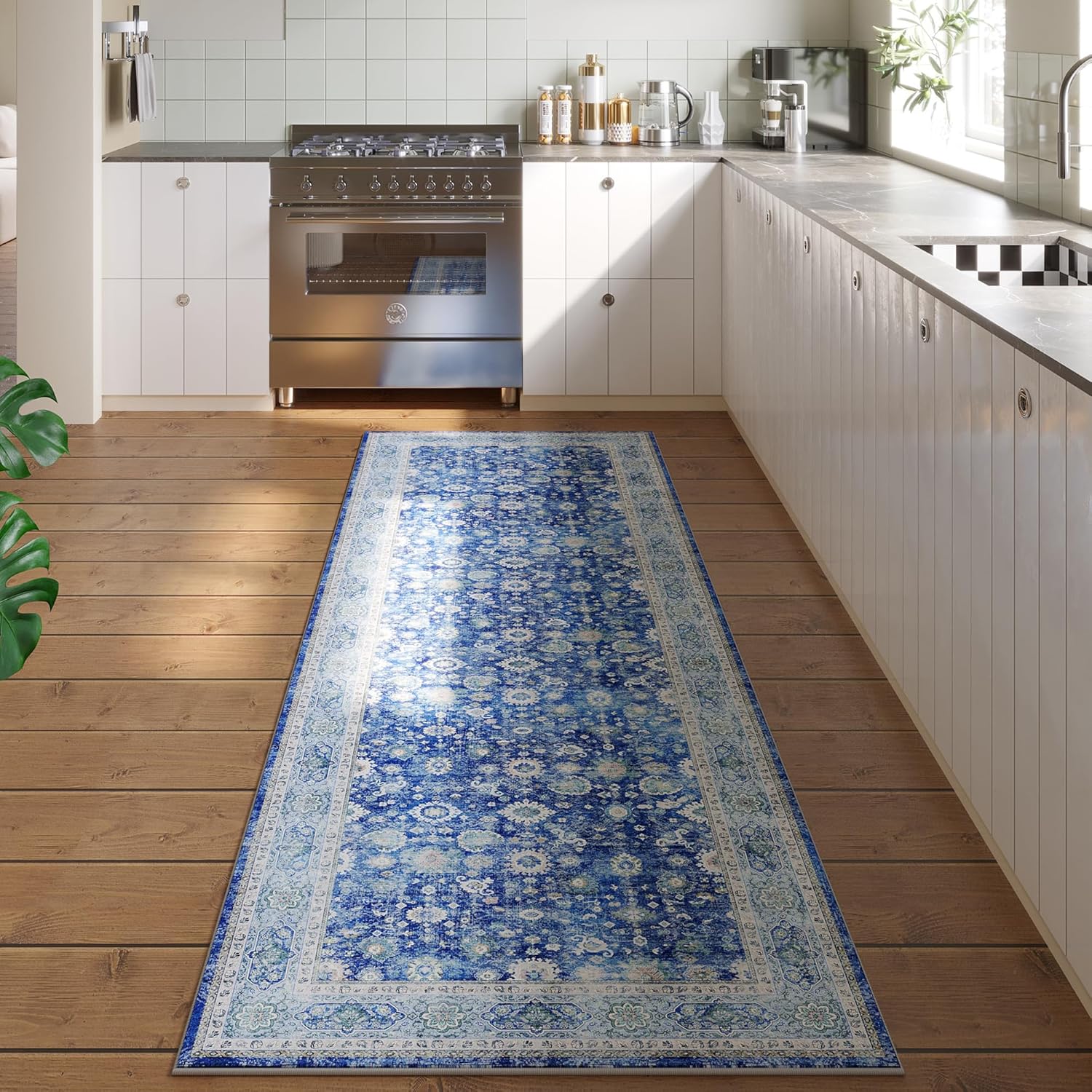Rugcomf Alfombra de pasillo de 2 x 6 pies, lavable, bohemia, suave, antideslizante, no desprende pelusa, alfombra vintage de lana sintética para