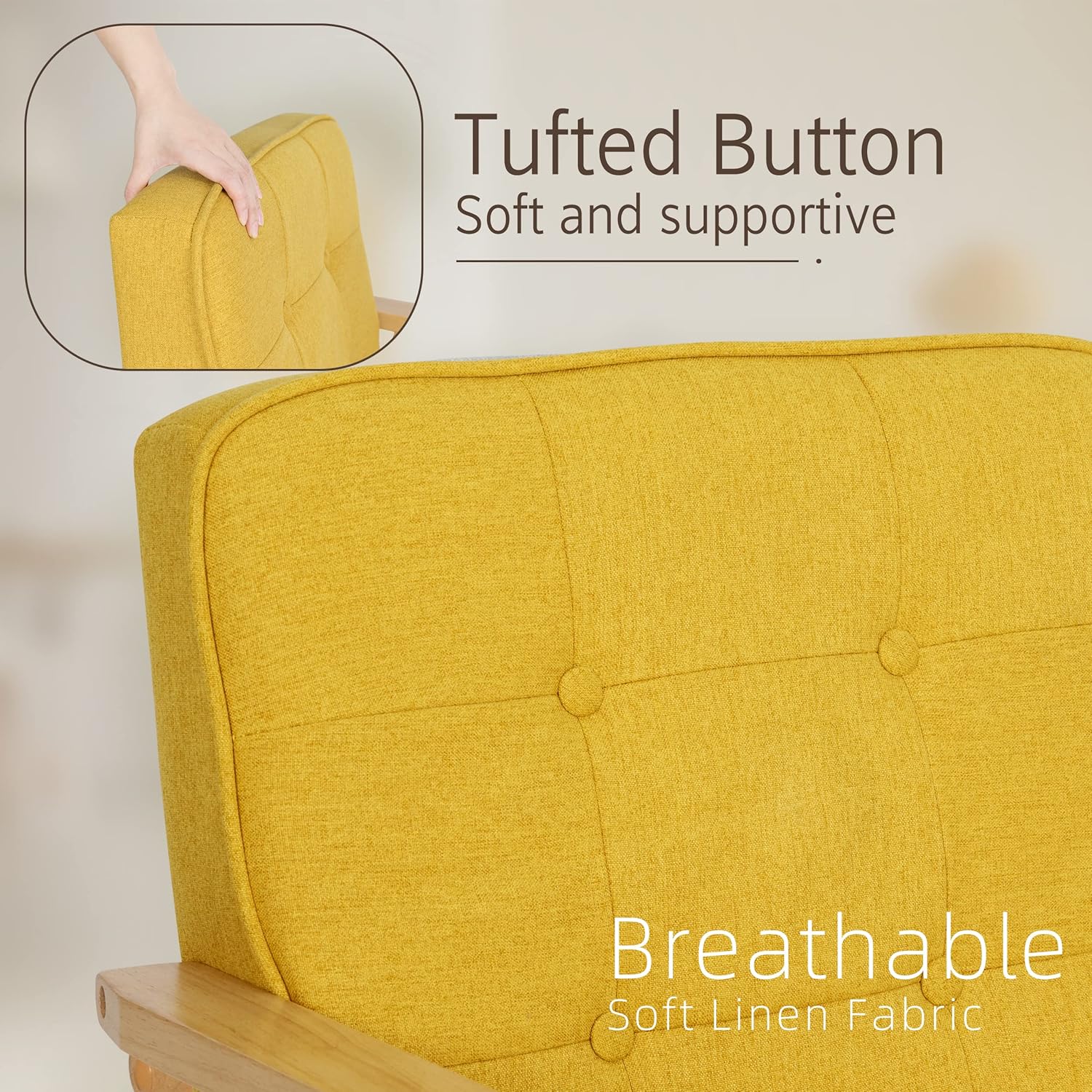 Okeysen Juego de 2 sillas decorativas, sillón retro de tela moderna de mediados de siglo para sala de estar, sofá individual de madera maciza con