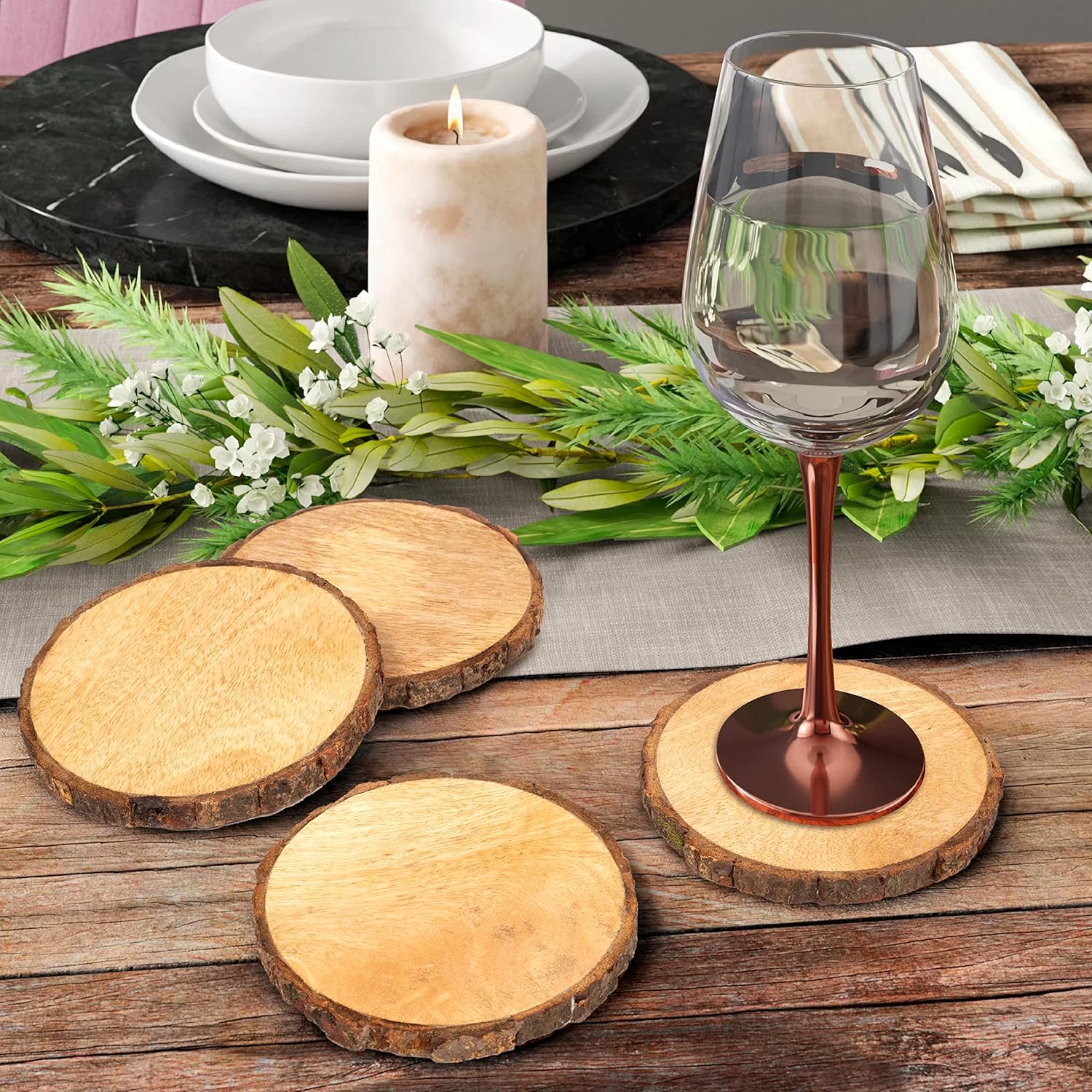 Alpha Living Home Juego de 12 posavasos de madera para protección de mesa, posavasos para exteriores, juego de 12 posavasos rectangulares para