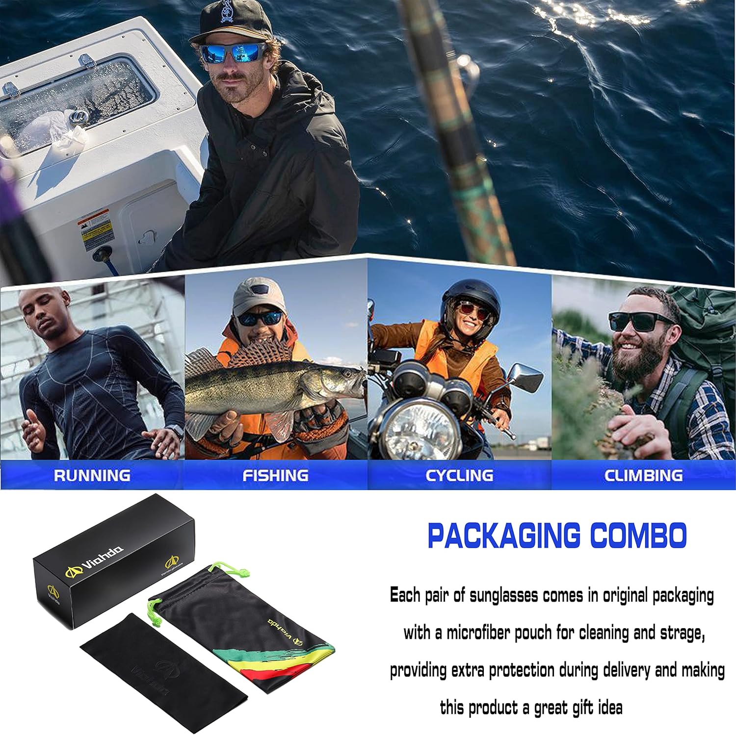 VIAHDA Gafas de sol polarizadas deportivas para hombres Ciclismo Conducción Pesca Gafas de sol Mujeres 100% Protección UV HD5089