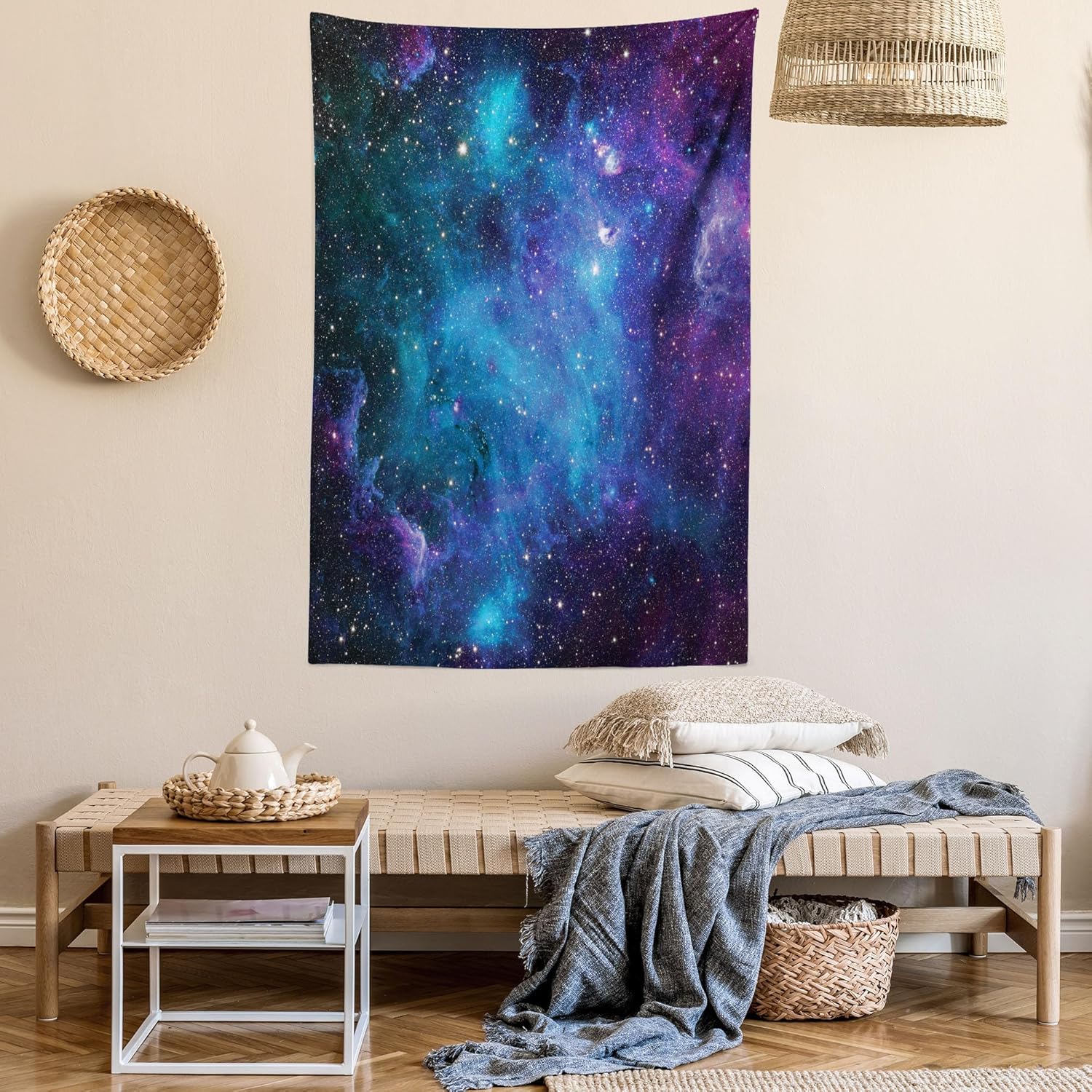Ambesonne Tapiz del espacio exterior, estrellas galaxias en el espacio, planetas astronómicos celestiales en el universo, Vía Láctea, decoración de