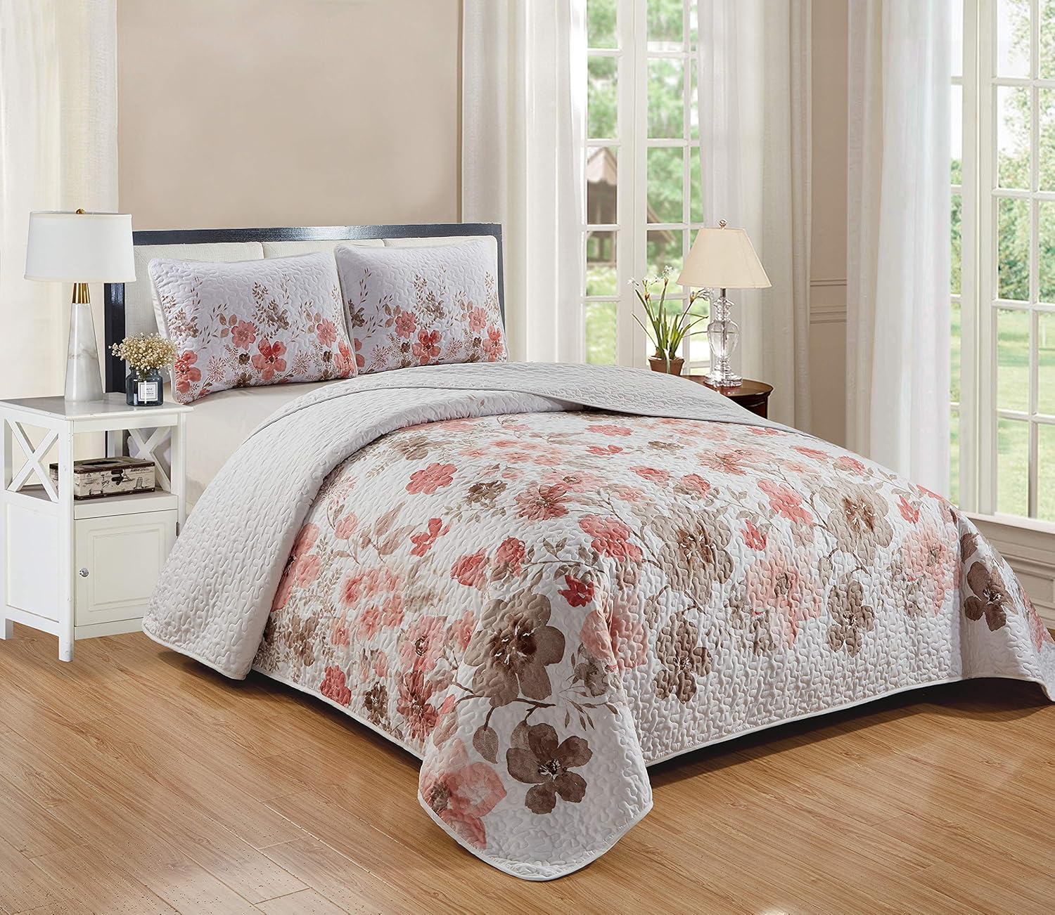 Luxury Home Collection – Juego de colcha reversible con estampado floral