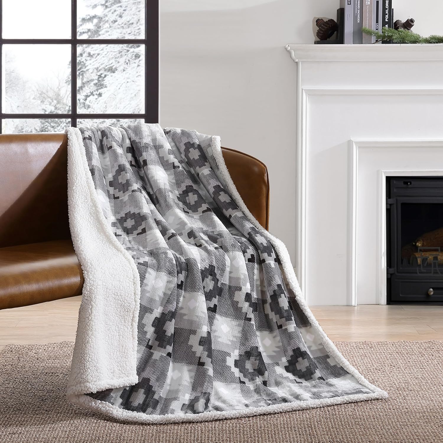 Eddie Bauer Ultra Plush Collection Manta reversible de vellón, suave y acogedora, perfecta para cama o sofá, (Copper Creek Grey), gris