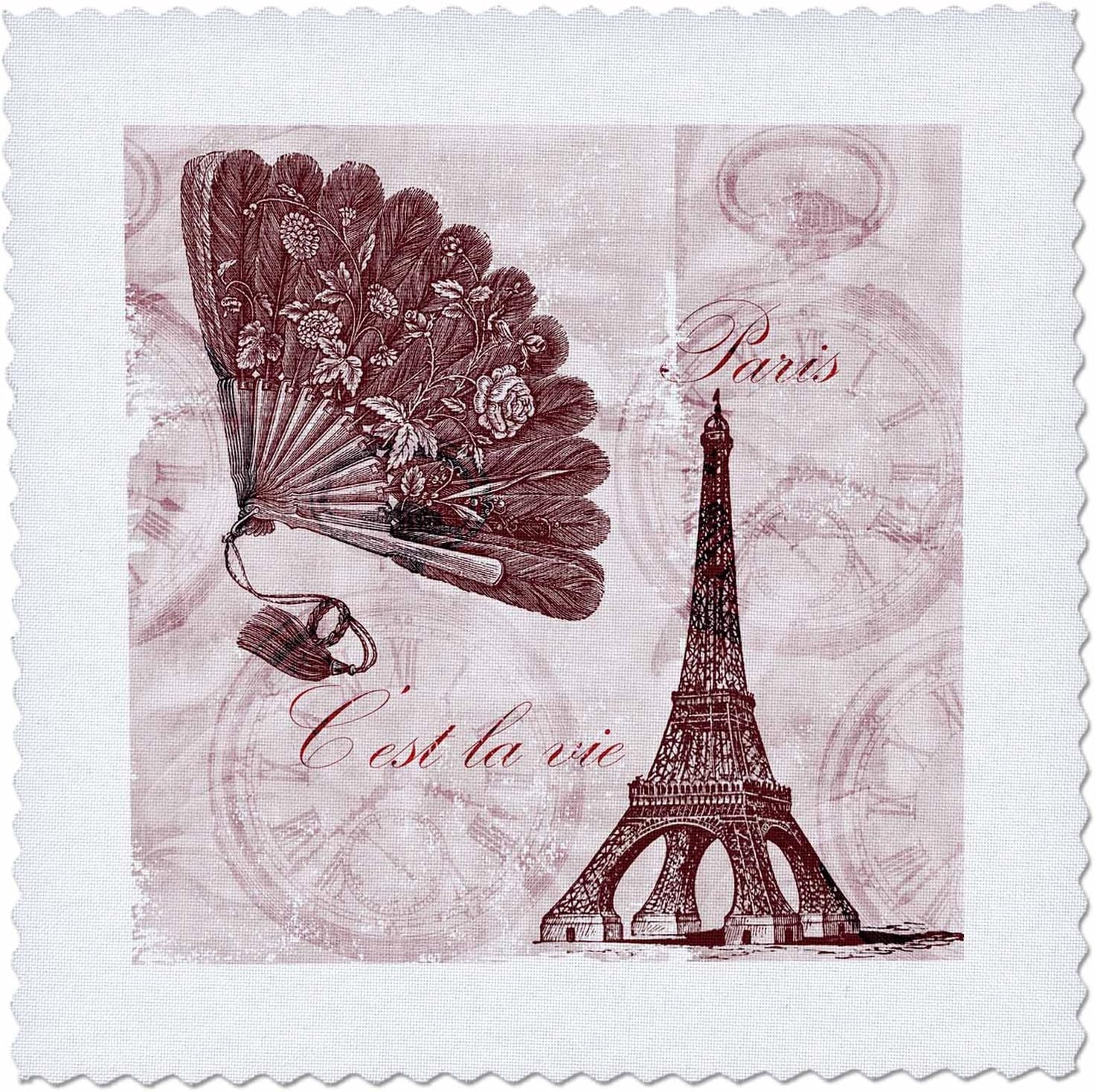 3dRose qs_63541_4 París Vintage Torre Eiffel Time en rosa – Colcha cuadrada, 12.0 x 12.0in