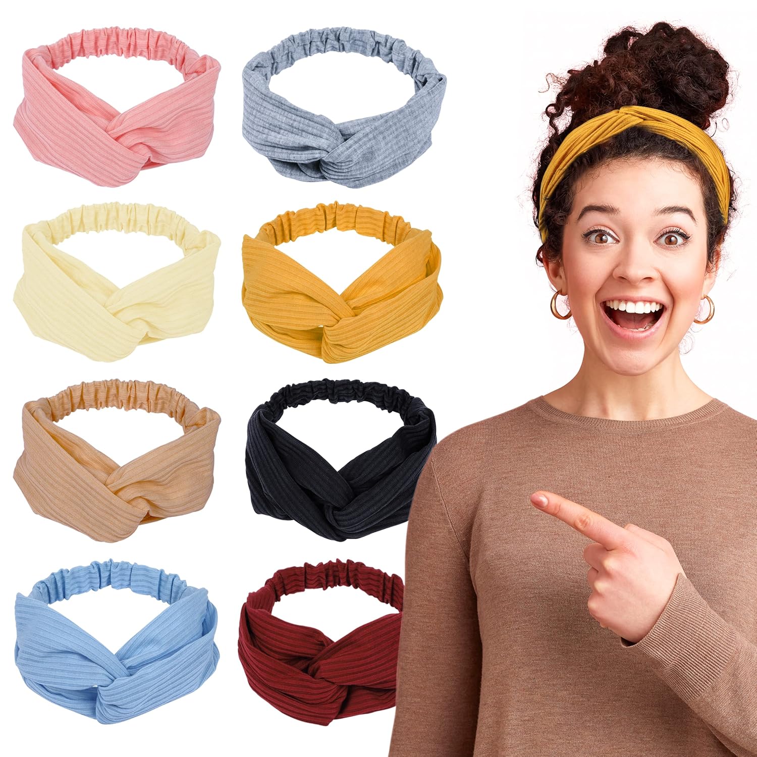 LOTUS78 Diademas para mujer. Paquete de 8 bandas para la cabeza, bandas de tela suave para el cabello de las mujeres. Banda elástica para el sudor