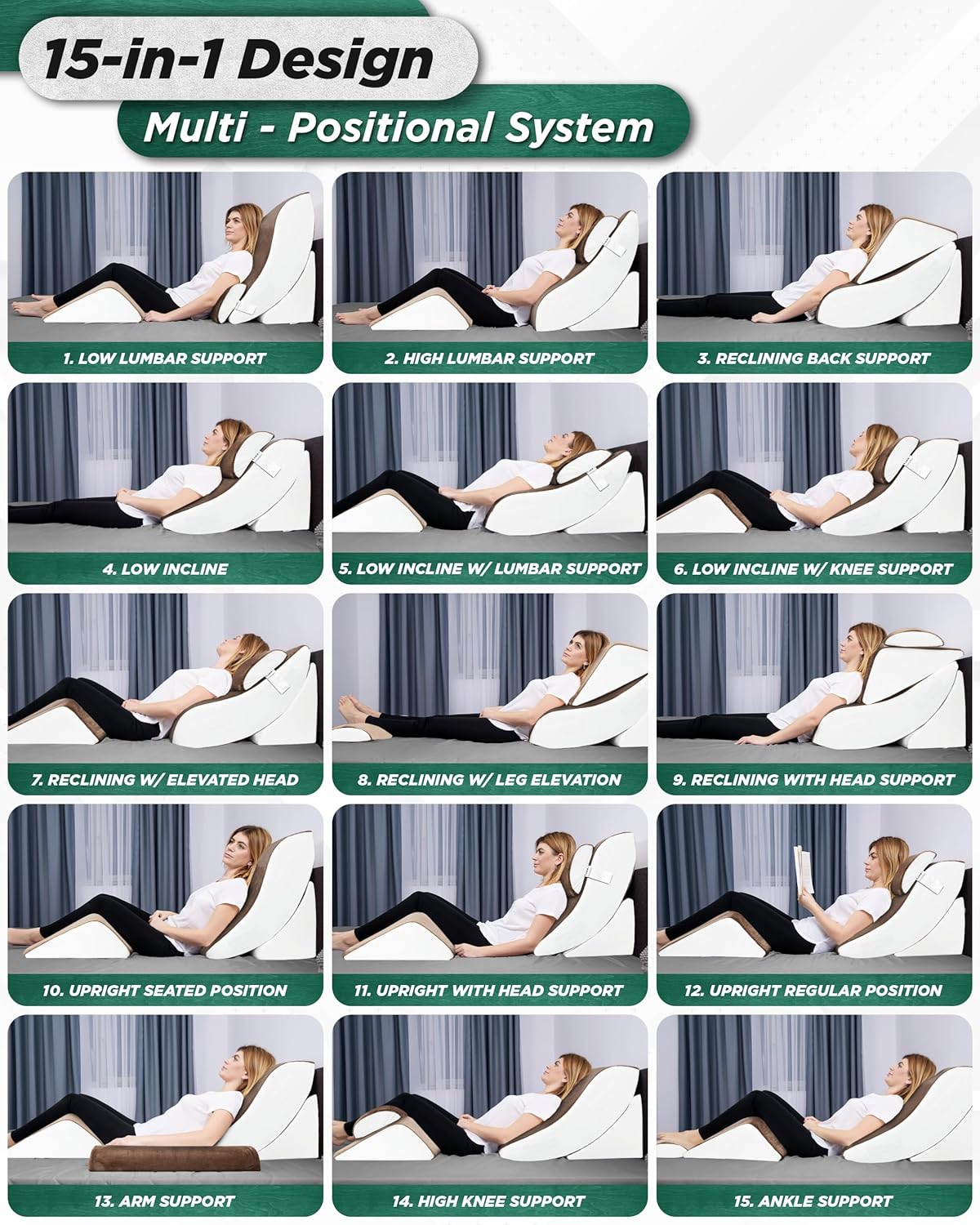 Lunix LX5 - Juego de 4 almohadas ortopédicas de cuña para cama, espuma viscoelástica poscirugía para espalda, alivio del dolor de piernas, almohada - Imagen 8