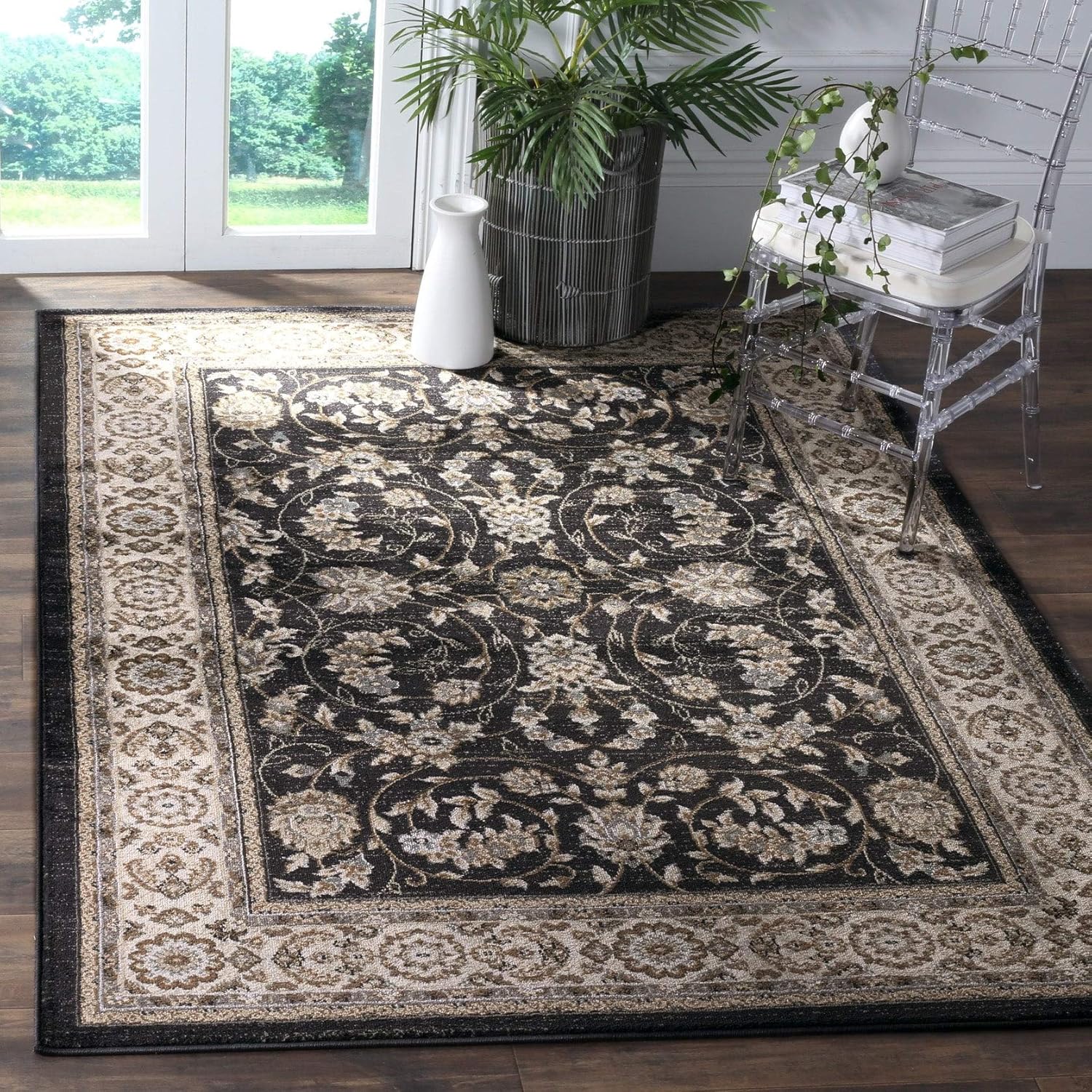 SAFAVIEH Lyndhurst Collection – Alfombra de área de 6 x 9 pies, color gris y crema, diseño oriental tradicional, no desprende pelusa y de fácil