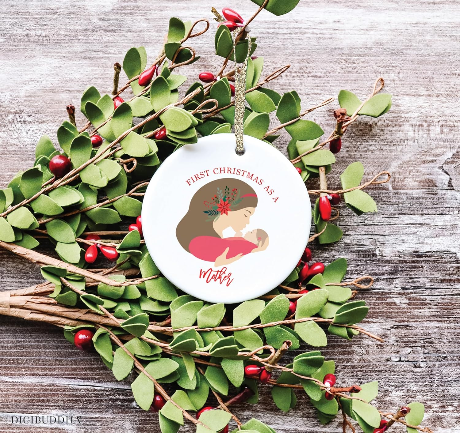 DIGIBUDDHA First Christmas as a Mother Ornament Gift Beautiful Porcelain Family Keepsake Present to New Mommy Daughter Mom of Newborn Girl Child 3″