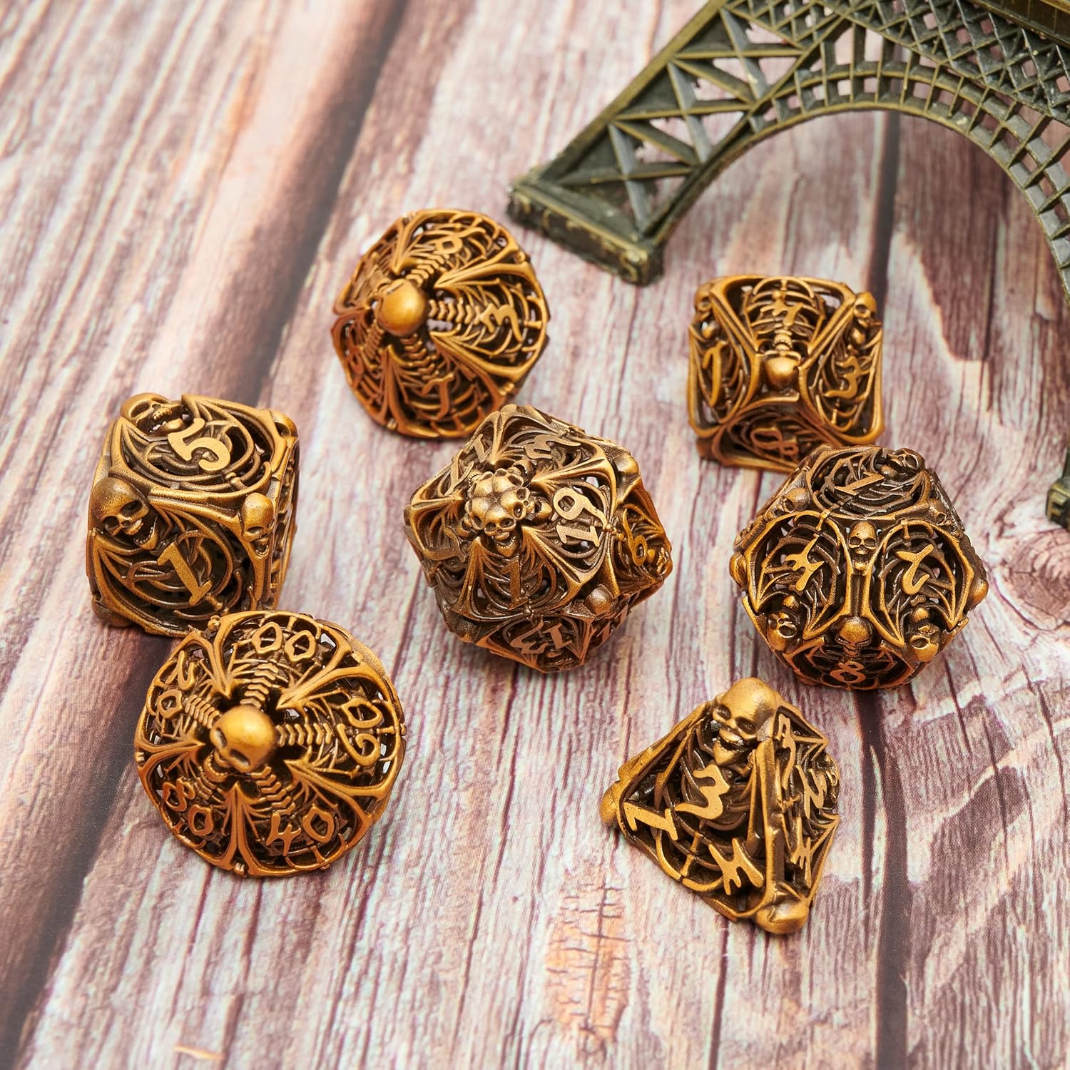 Juego de dados de metal huecos poliédricos de calavera, adecuado para juegos de mesa de Calabozos y Dragones, juego de mesa MTG, D&D Pathfinder