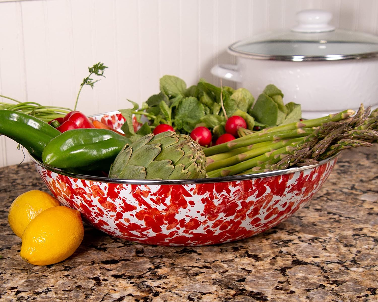 Golden Rabbit Enamelware – Cuenco de catering de 5 cuartos de galón (remolino del sol)