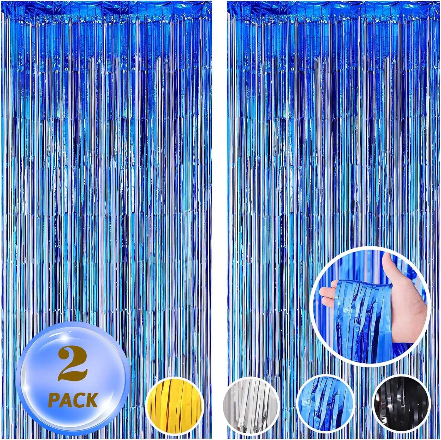 AIBIIN 2 cortinas de papel de aluminio de 3.3 x 6.6 pies, cortinas de flecos metálicos azules de oropel de papel de aluminio de pequeño príncipe,