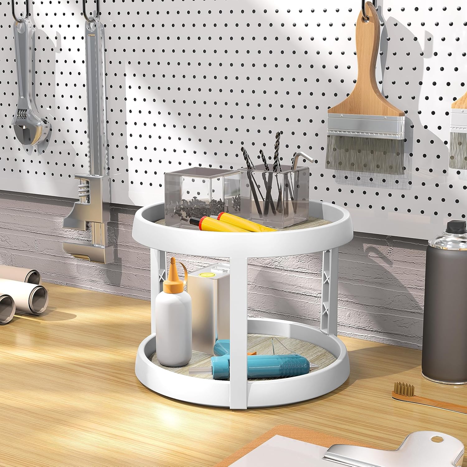Simple Houseware Plataforma giratoria de 2 niveles Lazy Susan organizador multifuncional, arce