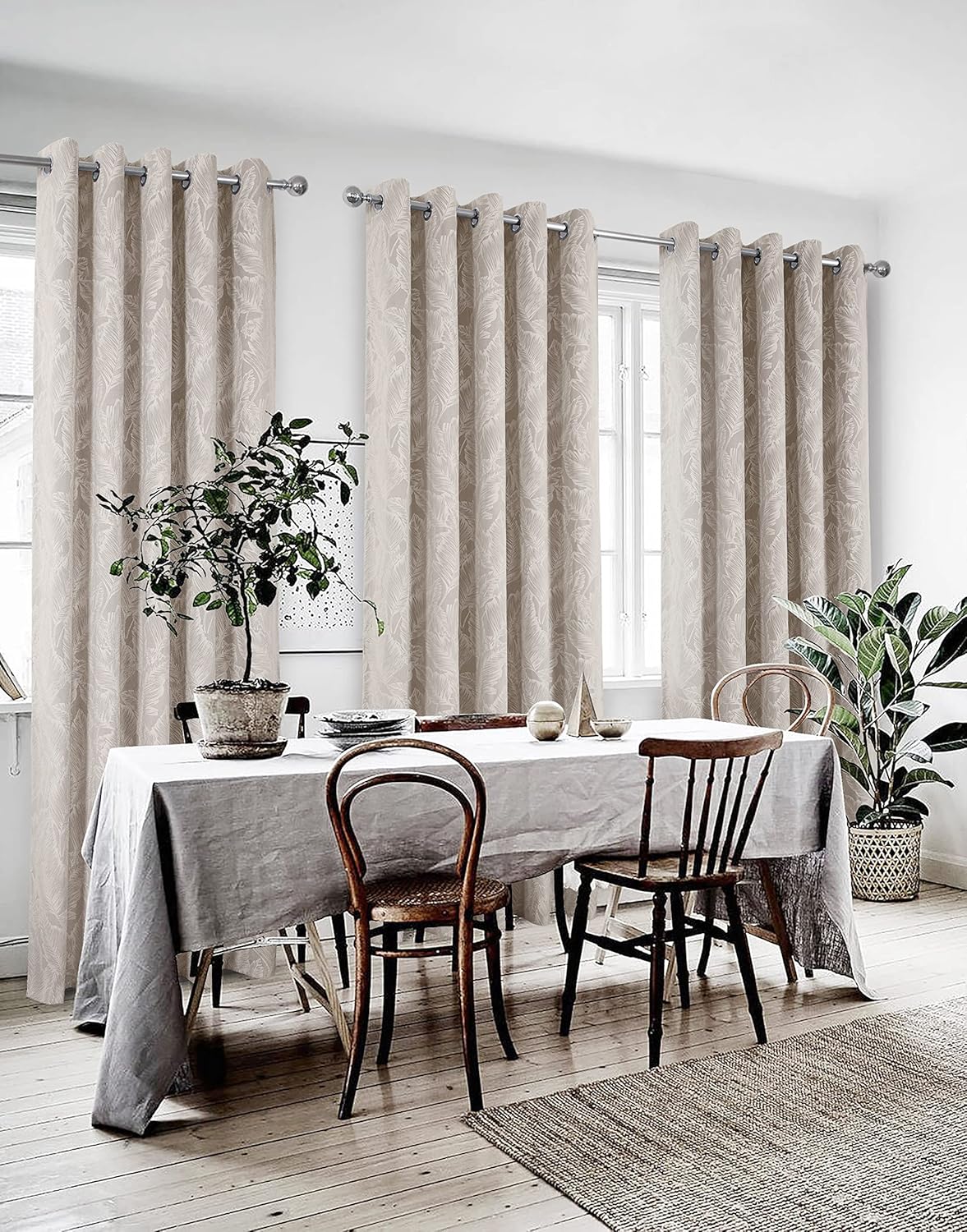 always4u Cortinas de terciopelo en relieve, hojas de plátano, cortinas florales de terciopelo para sala de estar, dormitorio, 2 paneles, beige, 52 x