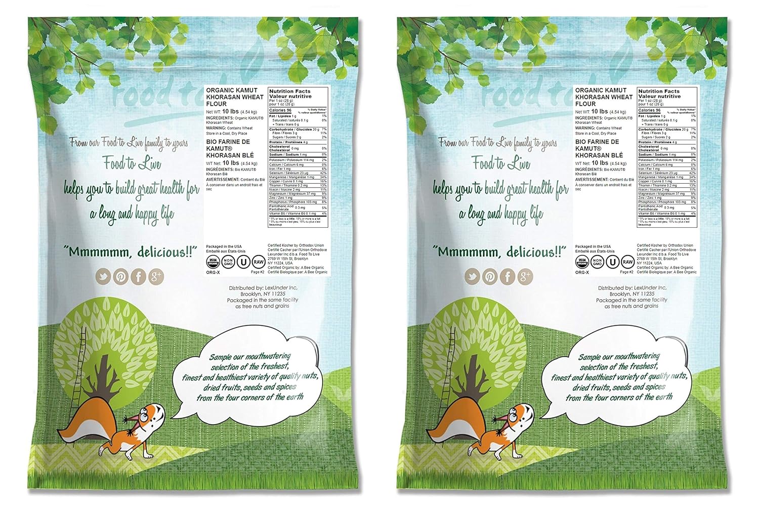 Food to Live Harina de trigo KAMUT Khorasan orgánica, 20 libras de polvo molido de piedra, 100% harina integral, sin OMG, Kosher, a granel