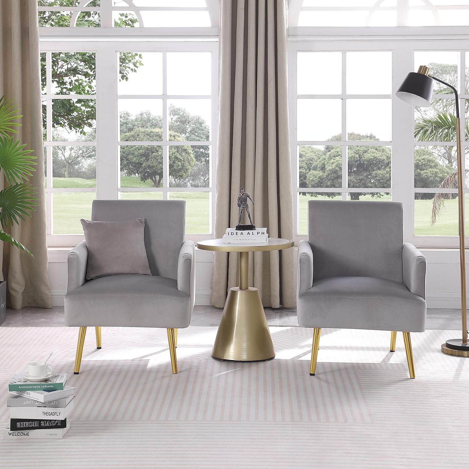 Juego de 2 sillas decorativas de terciopelo, sillón moderno de sherpa con patas de metal dorado, cómodo sillón de club de barril, silla de lectura