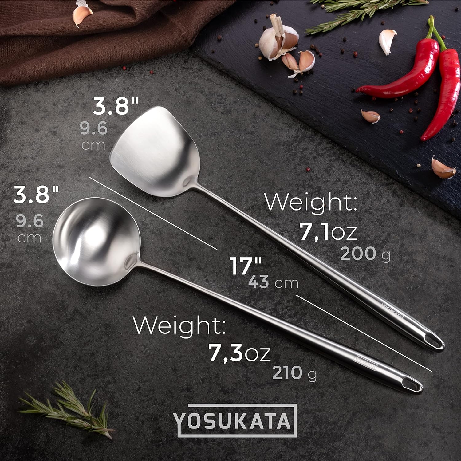YOSUKATA Sartén para wok de acero al carbono, 13,5 pulgadas con espátula y cucharón de 17 pulgadas con cubierta de wok de hierro fundido, cubierta