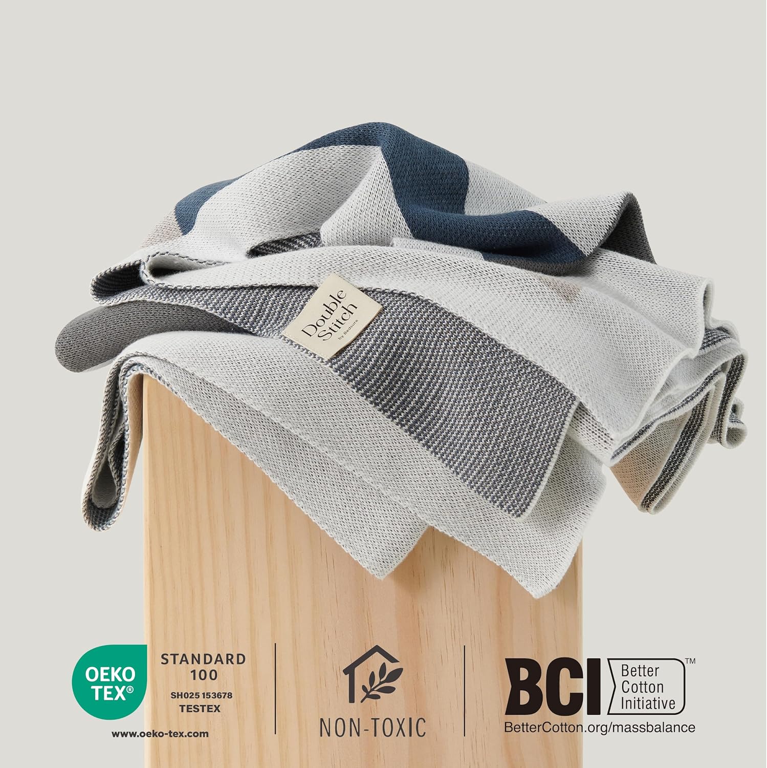 Double Stitch by Bedsure Manta para sofá  Presentada en ciencia popular, manta de algodón premium certificada por BCI, suave y lujosa manta de punto