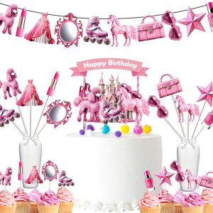 Encantadora muñeca rosa decoración de fiesta de cumpleaños conjunto Abraza el glamour y celebra con estilo Encantadora muñeca rosa decoración de fiesta de cumpleaños conjunto Abraza el glamour y celebra con estilo