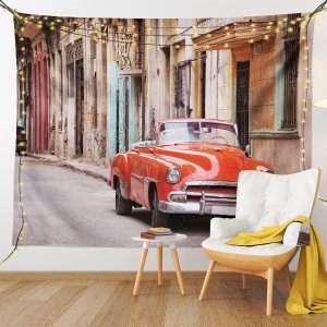 Ambesonne Tapiz de autos, auto americano clásico en una calle con casas Caribbean Havana Cuba, para colgar en la pared para dormitorio, sala de Ambesonne Tapiz de autos, auto americano clásico en una calle con casas Caribbean Havana Cuba, para colgar en la pared para dormitorio, sala de