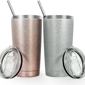 AGH Vaso de 20 onzas con tapa y pajilla, de acero inoxidable de 20 onzas, con aislamiento al vacío, para agua, café o purpurina, taza térmica de AGH Vaso de 20 onzas con tapa y pajilla, de acero inoxidable de 20 onzas, con aislamiento al vacío, para agua, café o purpurina, taza térmica de