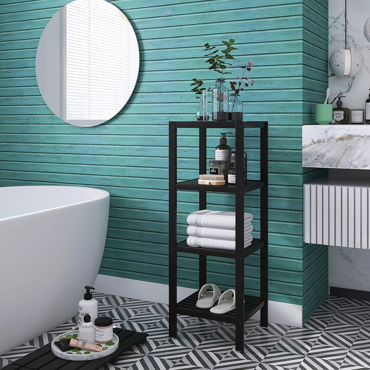 SMIBUY Estante de almacenamiento para baño, organizador de bambú de 4 niveles, estantería multifuncional para sala de estar, dormitorio, cocina