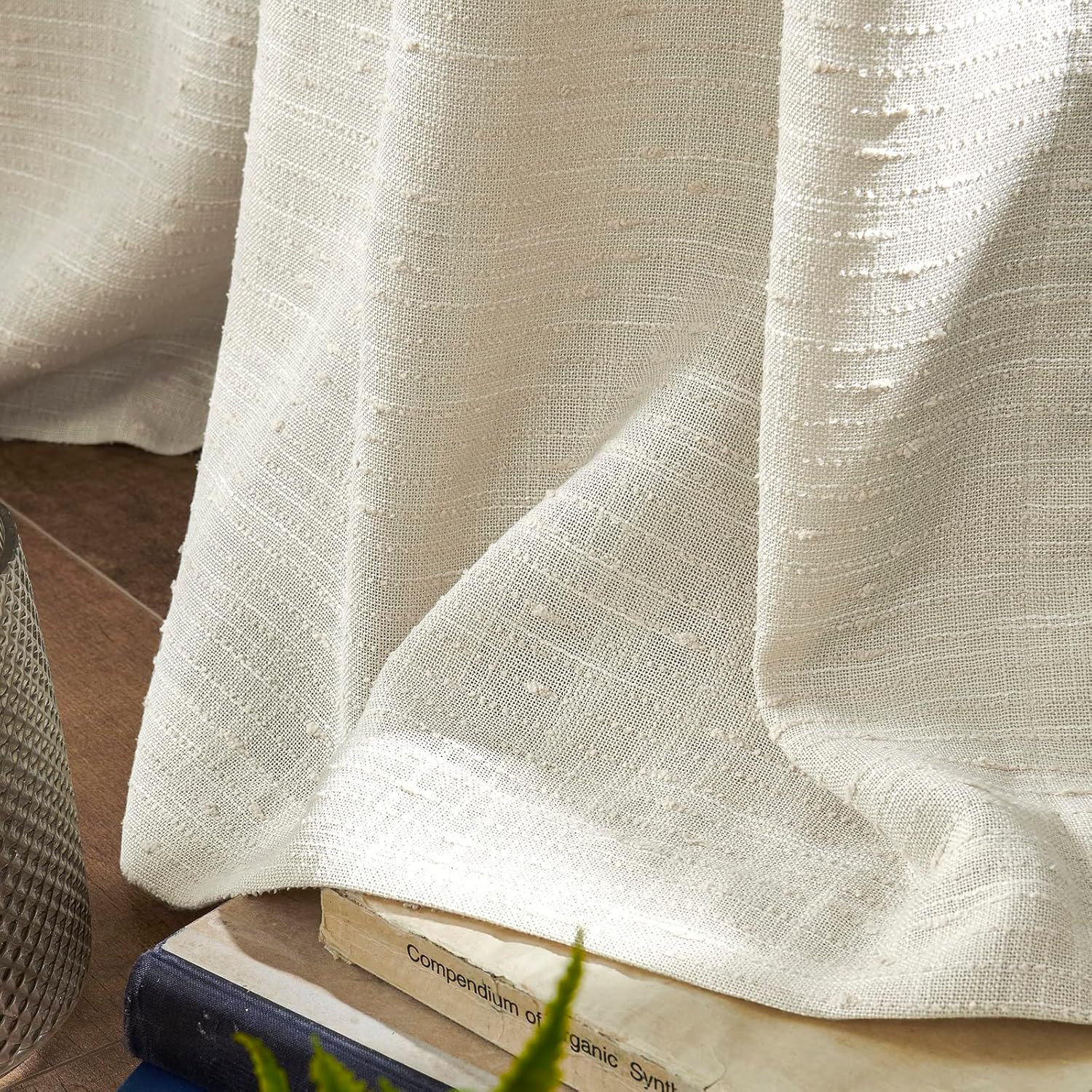 Maison Colette Cortina de lino natural transparente de 95 pulgadas de largo, con pestaña trasera, a rayas, cortinas de gasa transparente para