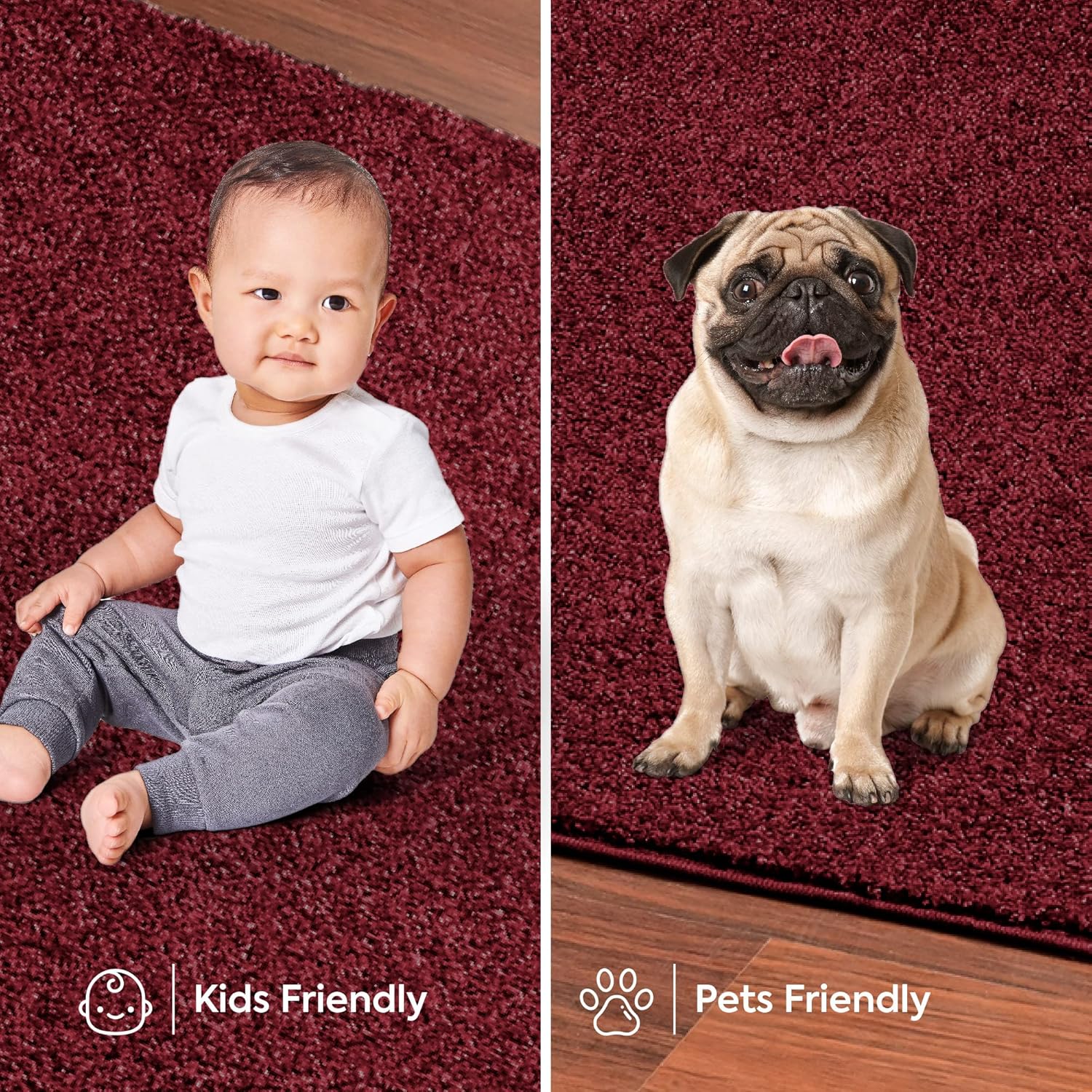 Alfombrilla de color liso, de felpa, moderna, alfombra adecuada para los niños y mascotas Fabricada en EE.UU., forma rectangular, alfombrilla ideal