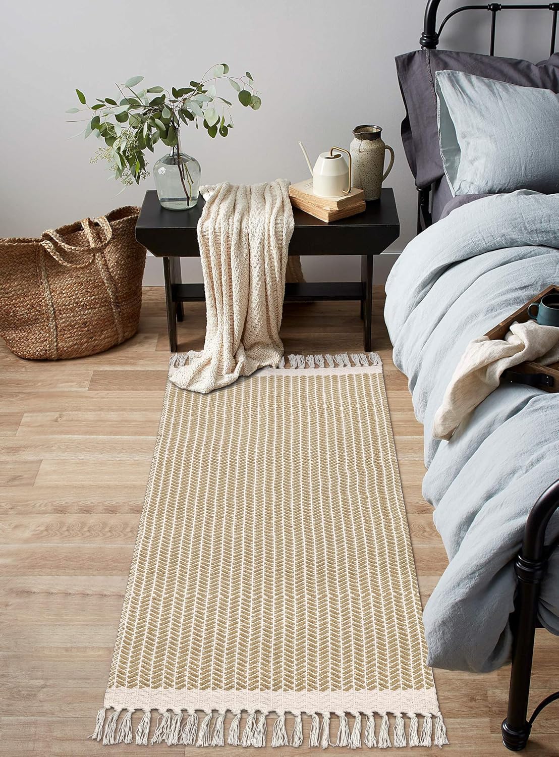 Lanffia Alfombra de pasillo de cocina estilo bohemio de 2 x 4.3 pulgadas, lavable de algodón con borlas, alfombra pequeña para entrada, fregadero,