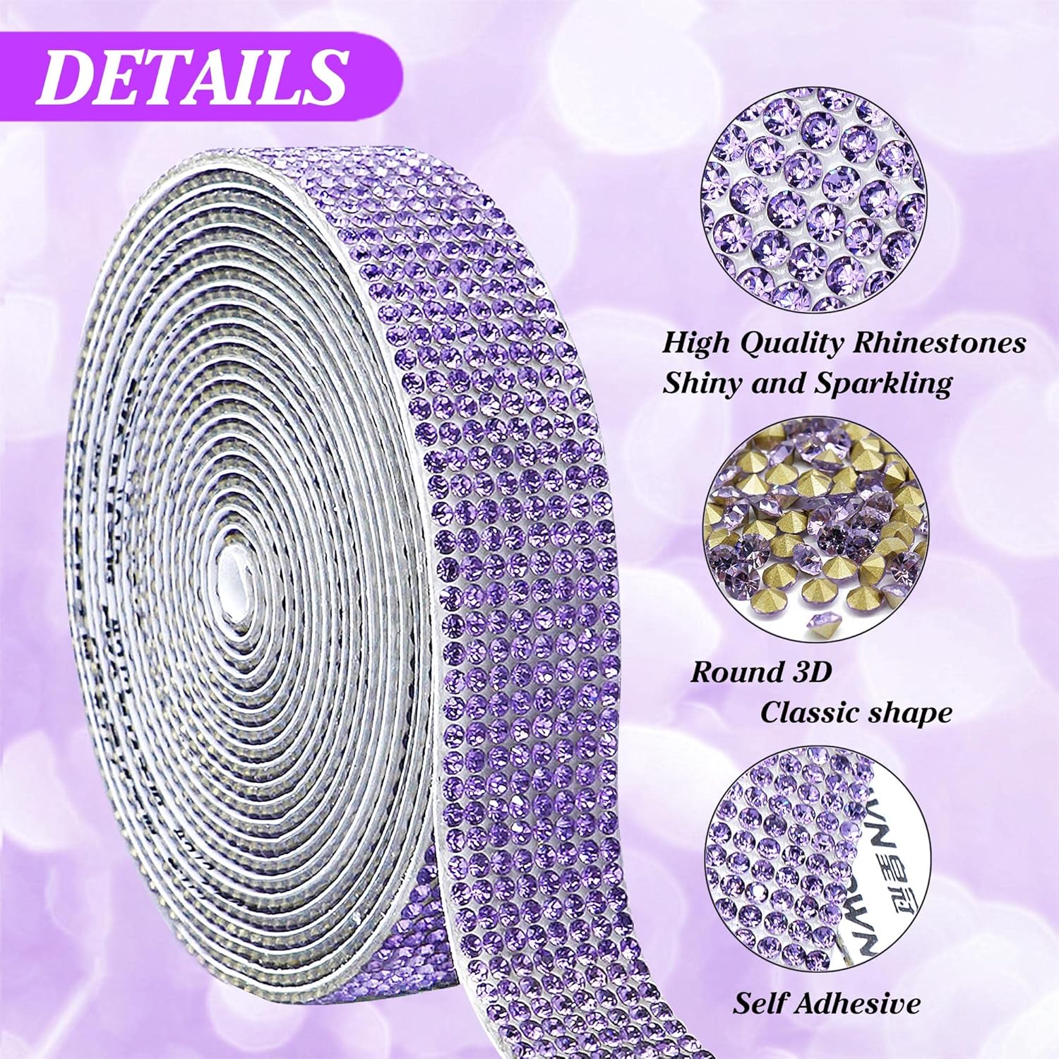 Tiras autoadhesivas de diamantes de imitación de cristal para manualidades con diamantes de imitación de 0.079 pulgadas (0.079 in) para