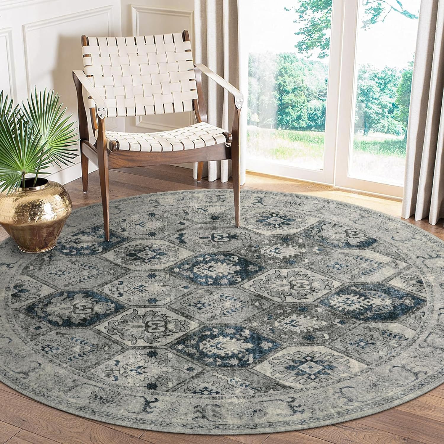 Lahome Round Rugs – Alfombra circular lavable de 6 pies para sala de estar, alfombra de dormitorio, alfombra de dormitorio, enrejado marroquí de