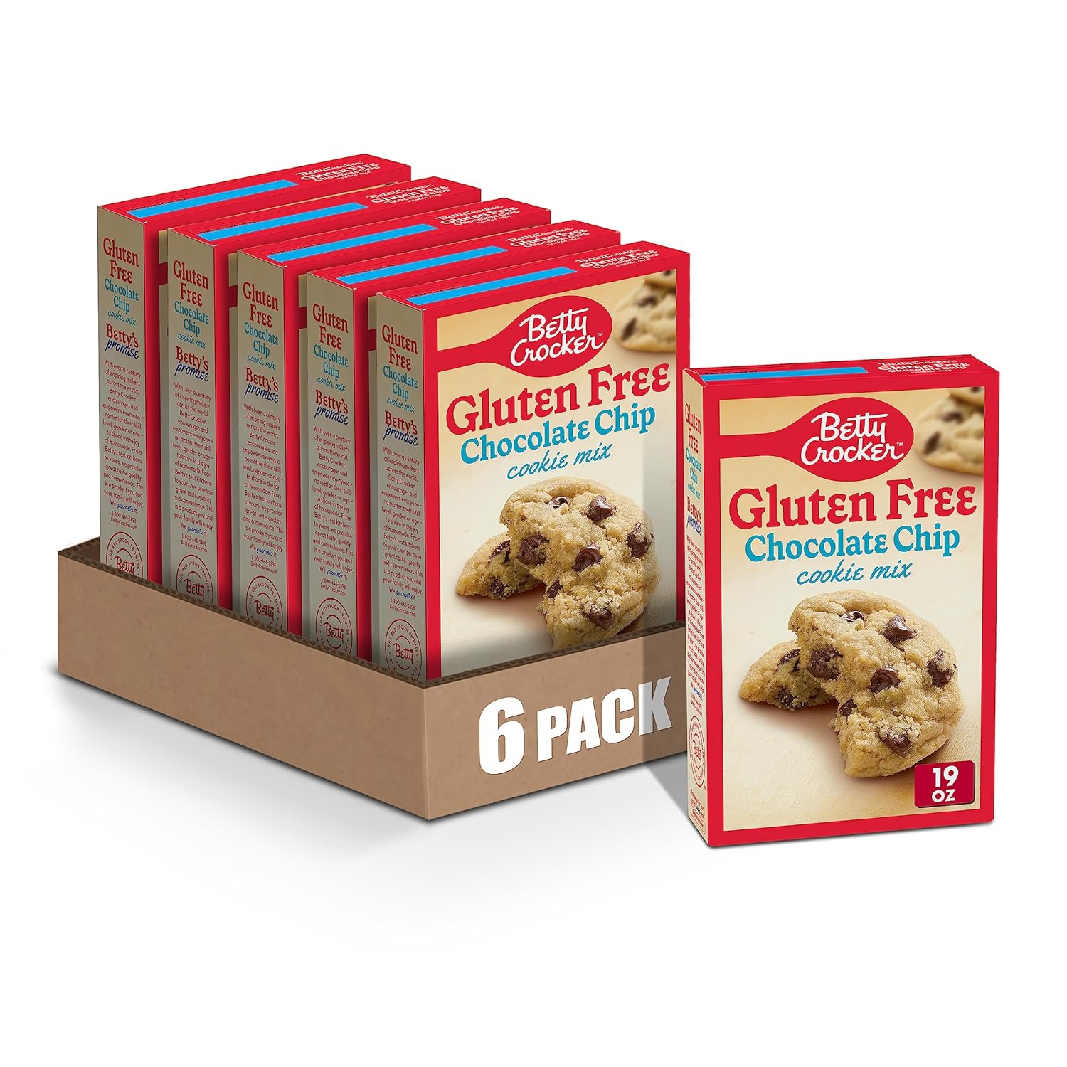 Betty Crocker Mezcla de galletas con chispas de chocolate sin gluten, 19 onzas (paquete de 6)