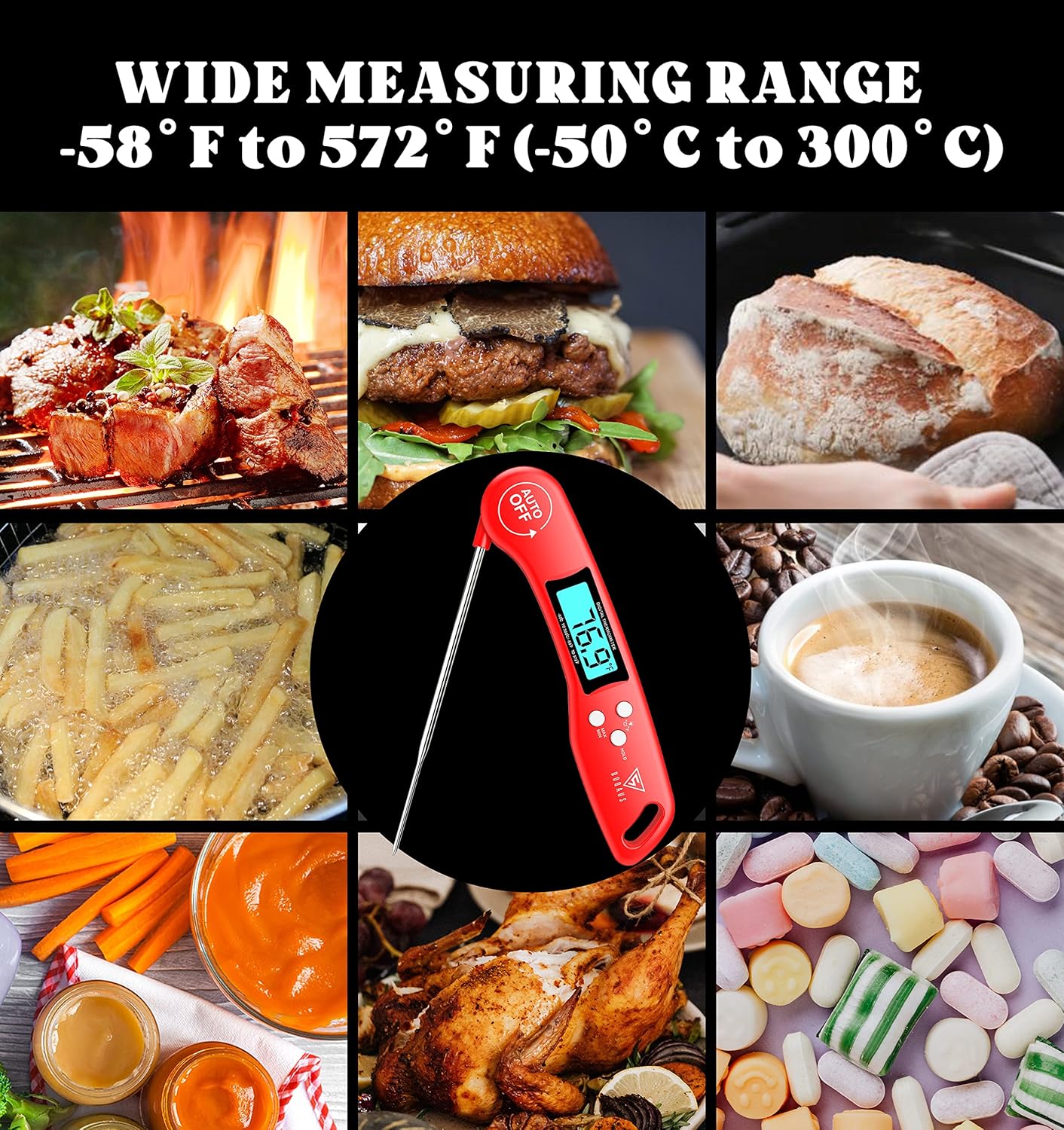 DOQAUS Termómetro digital para carne, paquete de 2 termómetros de lectura instantánea para cocinar, sonda de cocina con pantalla retroiluminada y