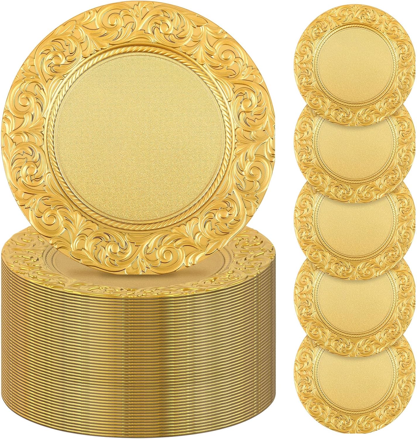 Uiifan Platos de carga antiguos a granel de plástico en relieve de 13 pulgadas, platos florales redondos para bodas, cargadores decorativos para