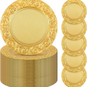 Uiifan Platos de carga antiguos a granel de plástico en relieve de 13 pulgadas, platos florales redondos para bodas, cargadores decorativos para Uiifan Platos de carga antiguos a granel de plástico en relieve de 13 pulgadas, platos florales redondos para bodas, cargadores decorativos para