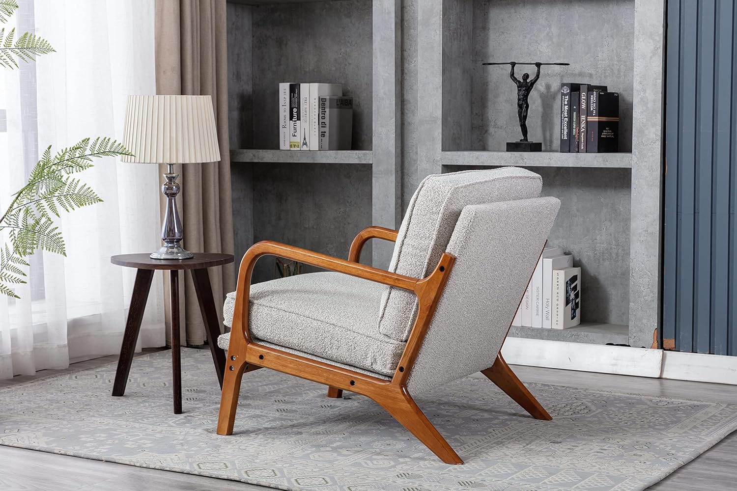 JOYBASE Sillón con brazos, moderna de mediados de siglo, sillón con marco de madera para sala de estar, dormitorio (gris ostra, tela)