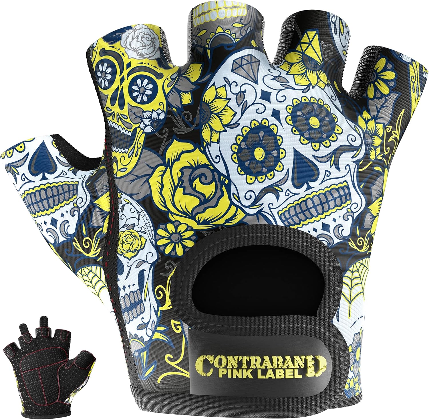 Contraband Pink Label 5237 Designer Series Workout Gloves for Women  Sugar Skull Print Weight Lifting Gloves for Women wGrip-Lock Padding  Gym