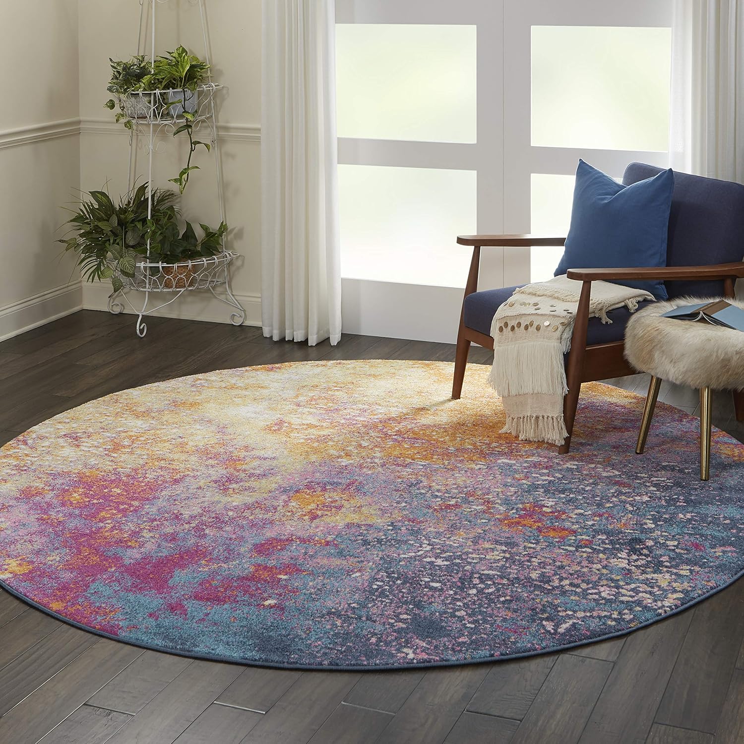 Nourison – Alfombra de área Passion Sunburst redonda de 8 pies, moderna, abstracta, fácil de limpiar, no desprende pelo, para habitación,