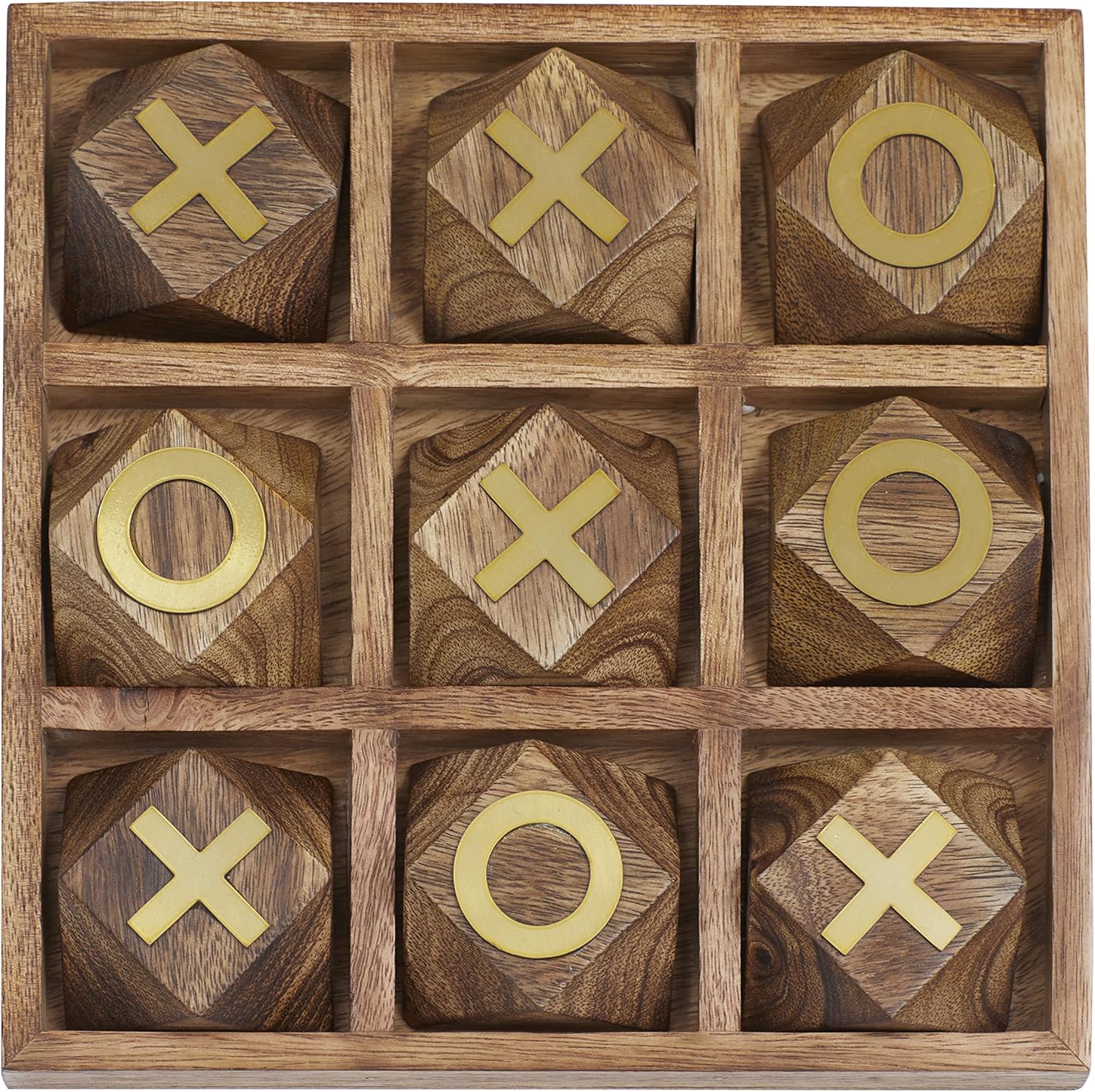 Deco 79 Juego geométrico de madera con incrustaciones doradas, 8 x 8 x 1 pulgadas, marrón