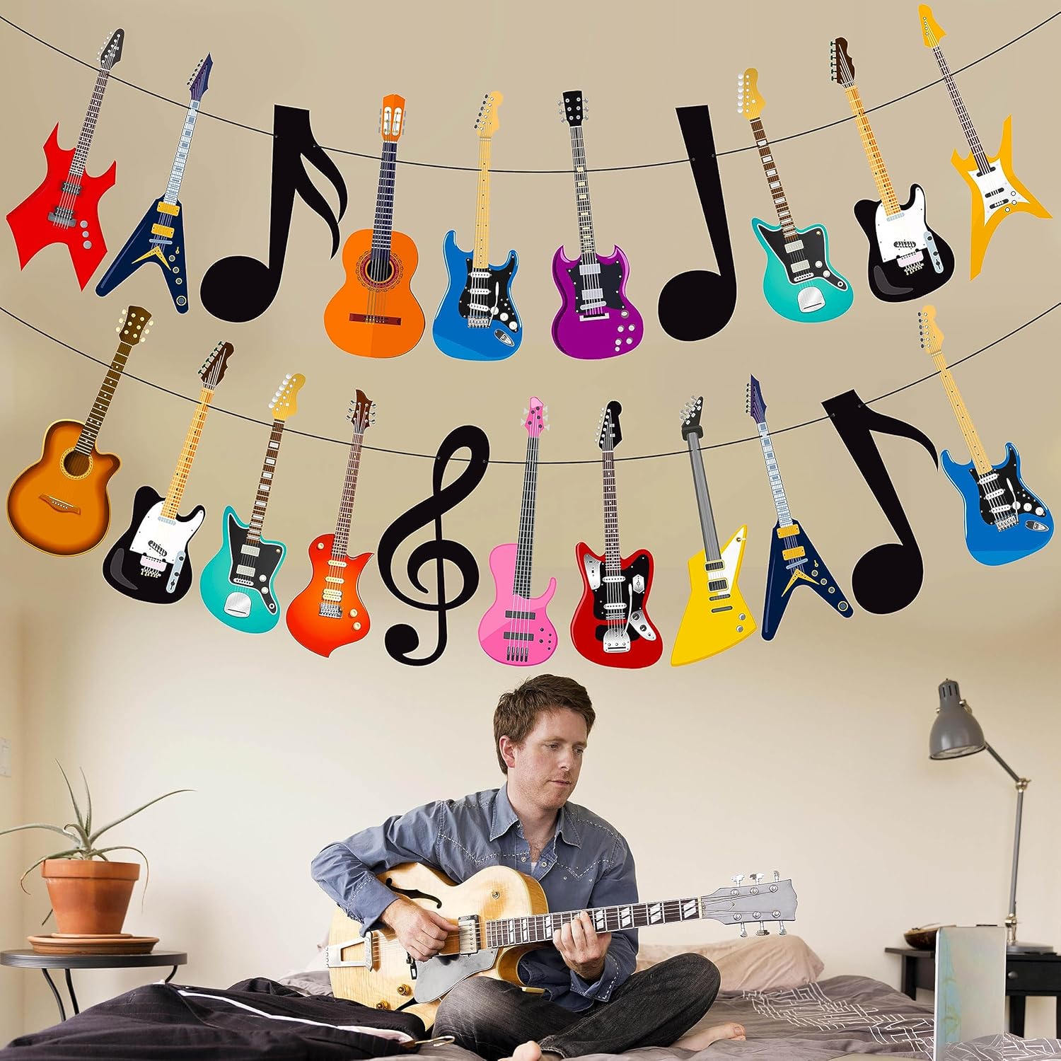 Cartel de guitarra con música, guitarra, fiesta, decoración de fiesta de cumpleaños, 2 unidades, pancartas de fiesta musical para guitarra de rock,