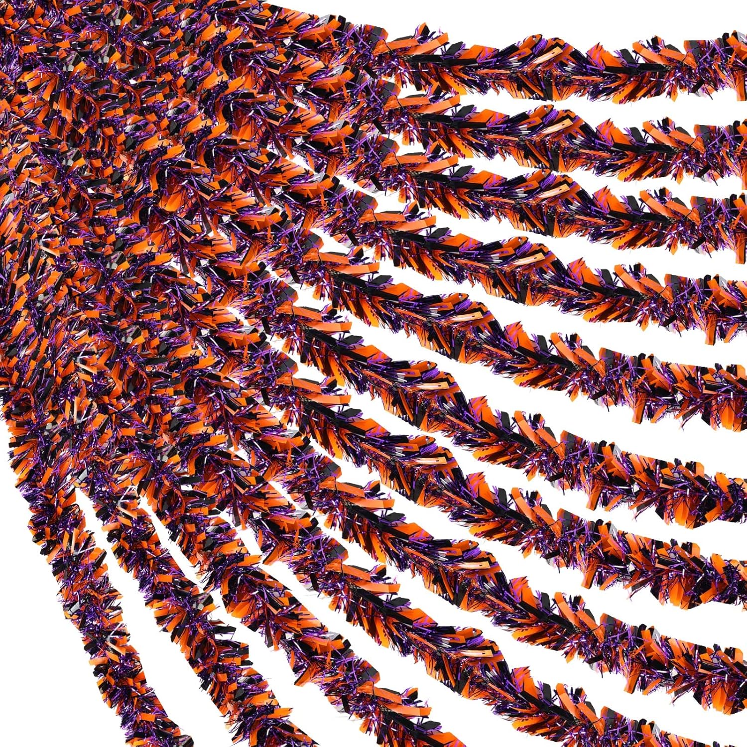 Guirnalda de oropel de Halloween de 12 piezas de 79 pies con diseño metálico brillante para colgar, colores mezclados, negro, naranja y morado, para