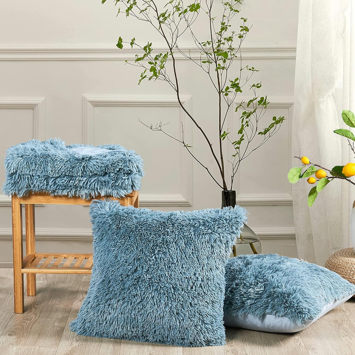 Mantas de felpa de piel sintética de 60 x 80 pulgadas con dos fundas de almohada de 20 x 20 pulgadas (sin rellenos), juego de 3 piezas, suave y