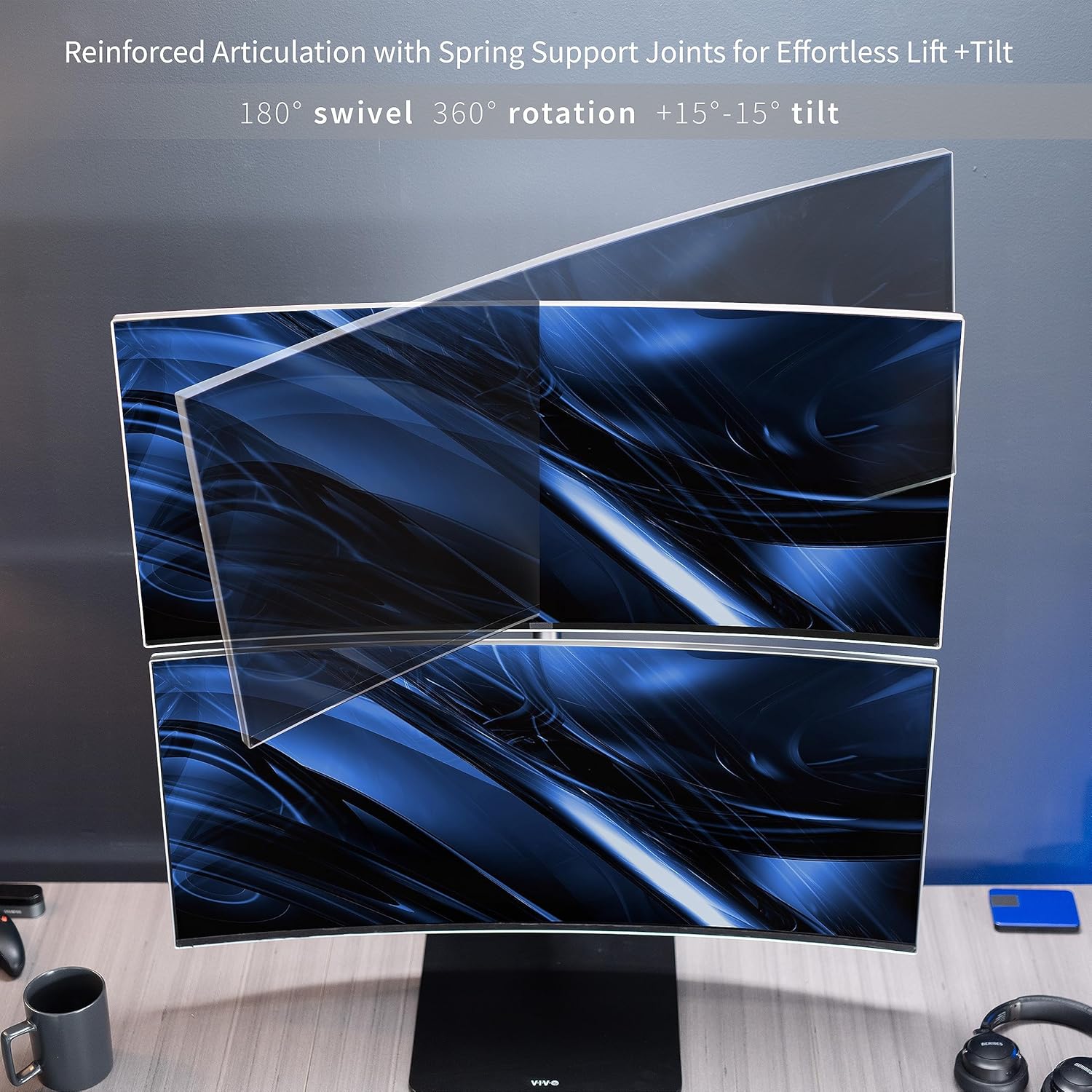 VIVO Soporte de escritorio para monitor ultra ancho doble apilado verticalmente, montaje ajustable extra alto para 2 pantallas ultraanchas de hasta