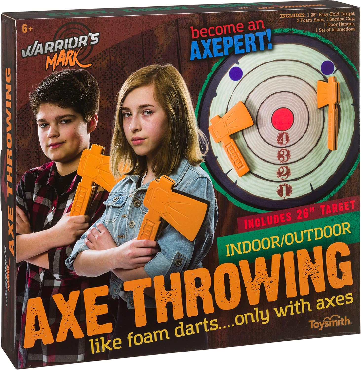 Toysmith Warrior’s Mark – Juego de lanzamiento de hacha de espuma para interiores y exteriores, ganador de la revista Creative Child Magazine 2019,
