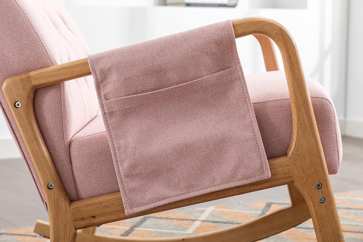 Mecedora para guardería con otomana, moderna silla mecedora de tela tapizada con cojín acolchado grueso, respaldo alto, silla mecedora para sala de