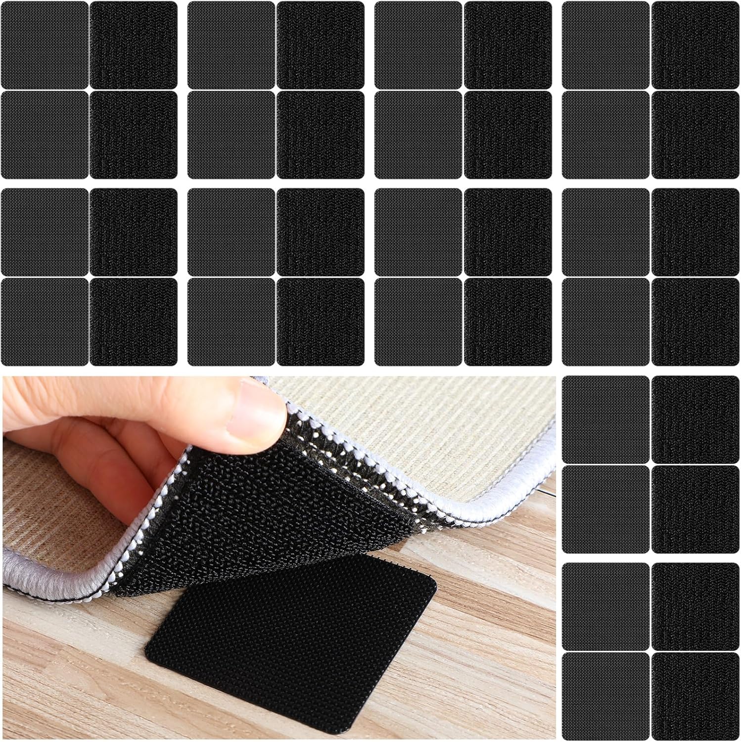 24 pares de agarres antideslizantes para alfombras antideslizantes que mantienen las esquinas planas, cinta extraíble de gancho y bucle, alfombras