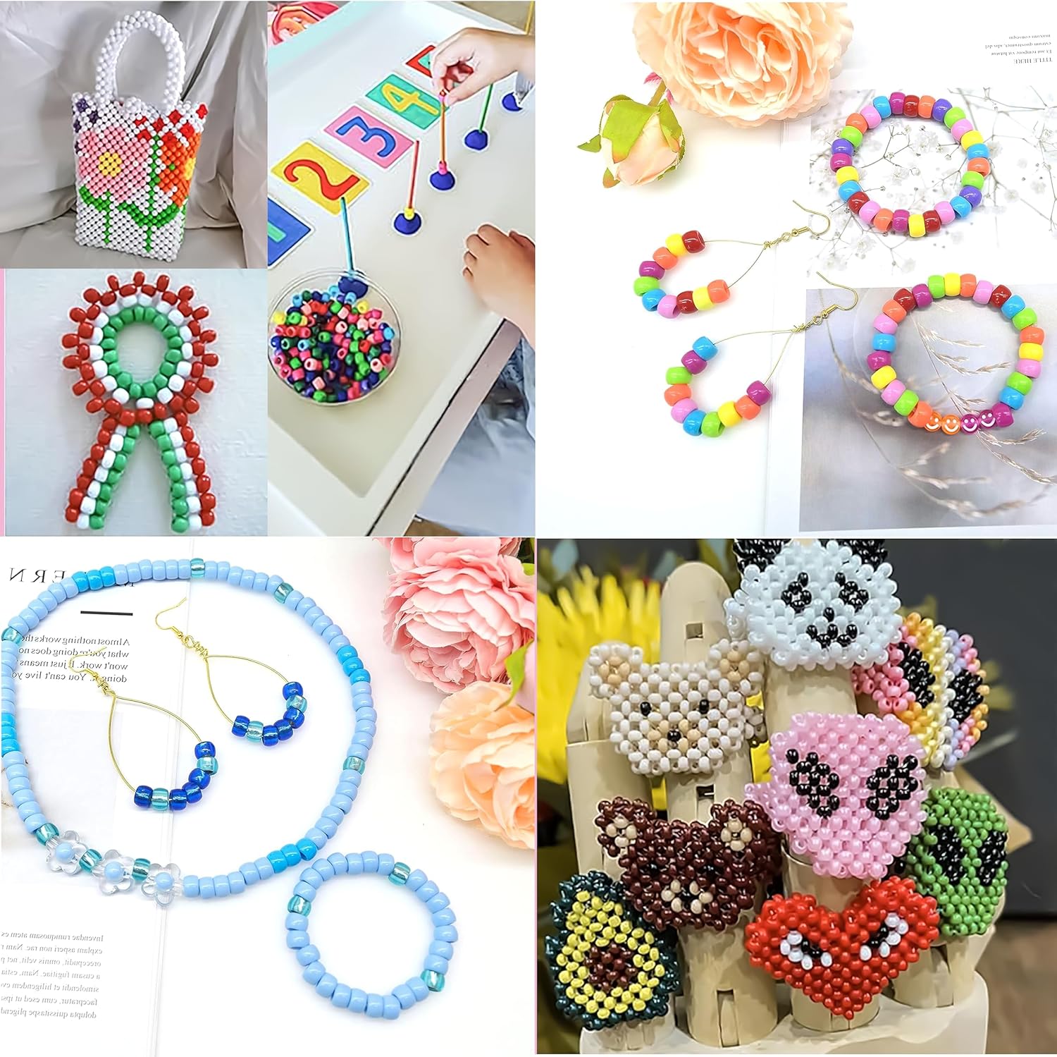 5000 cuentas de poni multicolor de plástico perforadas para manualidades, cuentas de pelo arcoíris a granel para pulseras, collares, suministros de