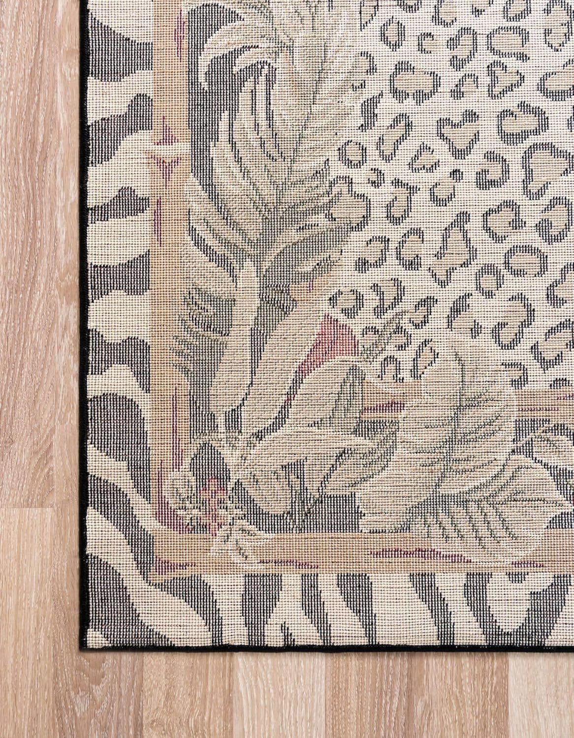 Unique Loom Wildlife Collection – Alfombra inspirada en animales con diseño de bordes de guepardo, 6 x 9 pies, marfilnegro