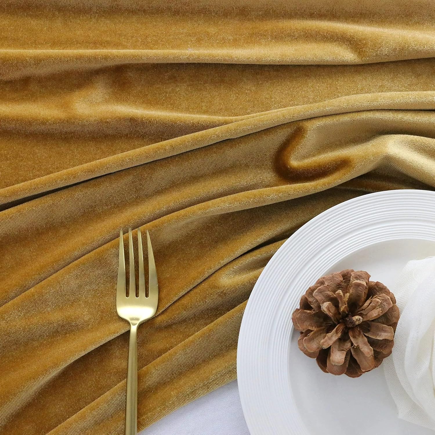 Camino de mesa de terciopelo, paquete de 5 lujosas decoraciones de recepción de boda, tela de terciopelo suave, superposición de lino para fiesta